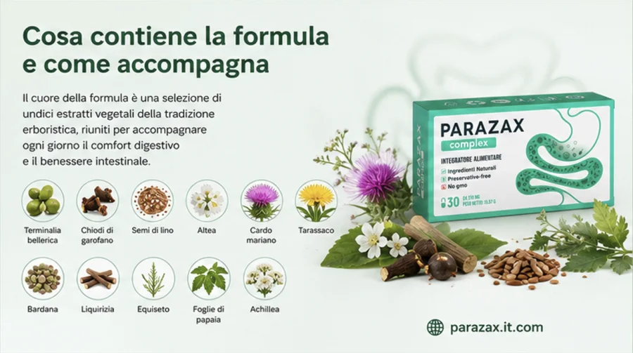Parazax — capsule con undici estratti vegetali per la digestione e la regolarità