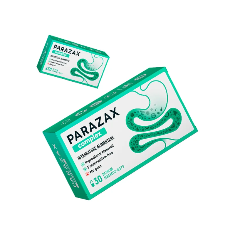 Parazax — confezione dell'integratore alimentare in capsule per il benessere intestinale, 30 capsule